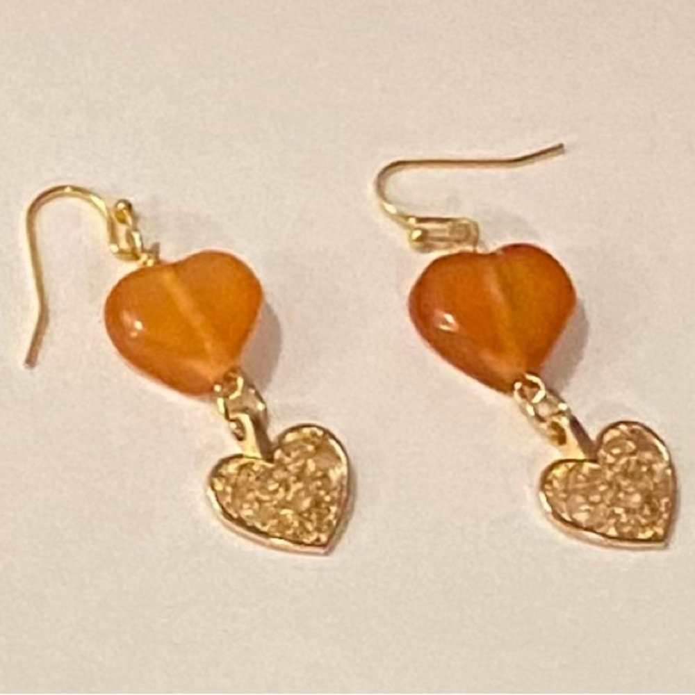NEW Carnelian crystal gemstones heart earrings